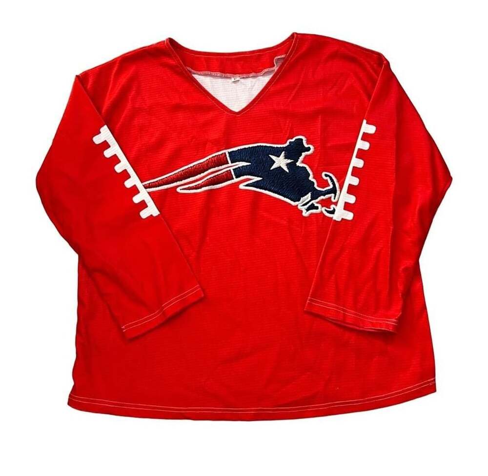 New England Patriots Red V-Neck Long Sleeve Jersey Shirt XL